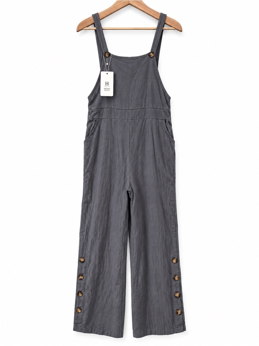 Hidden Brand NWT Charcoal Gray Cotton Wide Leg Overalls Jumpsuit Size S